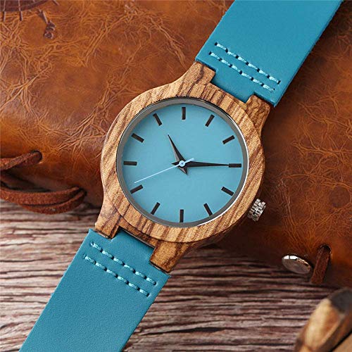 Yxxc Wooden Watch Women Wood Watches Minimalist Bright Blue Casual Leather Quartz Female Natural Bamboo Clock