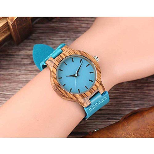 Yxxc Wooden Watch Women Wood Watches Minimalist Bright Blue Casual Leather Quartz Female Natural Bamboo Clock