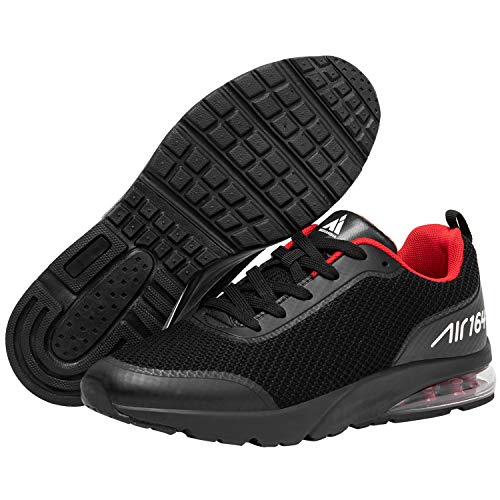 Zapatillas de Deportivas para Hombre Transpirables Cómodos Ligero Zapatos de Running Mujers Absorción de Impacto Calzado Deportivo Sneakers Unisex, 64 Negro Rojo 46