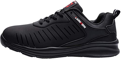 Zapatillas de Seguridad Mujer/Hombre DY-112, Zapatos de Trabajo con Punta de Acero Ultra Liviano Suave y cómodo Transpirable, Profundo Negro, 44 EU