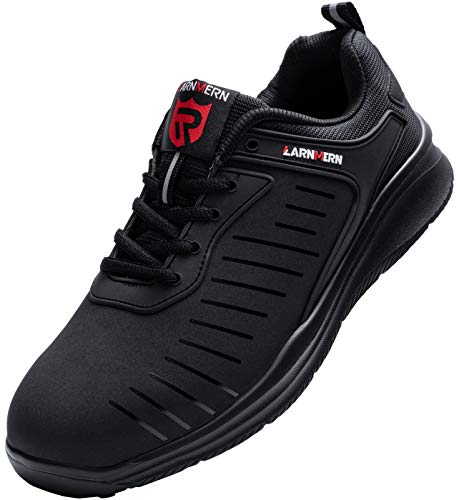 Zapatillas de Seguridad Mujer/Hombre DY-112, Zapatos de Trabajo con Punta de Acero Ultra Liviano Suave y cómodo Transpirable, Profundo Negro, 44 EU