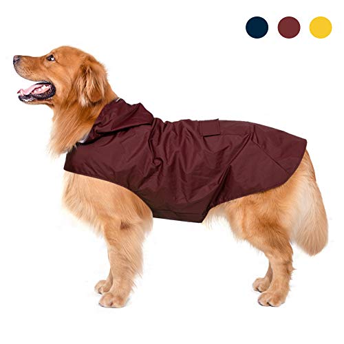 Zellar Impermeable para Perros con Capucha y Collar Agujero y Tiras reflectoras seguras, Ultra-Light Transpirable Impermeable 100% Chaqueta para Lluvia medianos Perro de Raza Grande