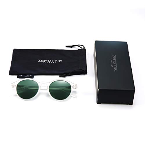 ZENOTTIC Gafas de sol Polarizadas Redondo Retrospectivo Clásico Retrospectivo Lentes de sol Marco UV400 Para hombres y mujeres (CRISTAL MATE + VERDE)