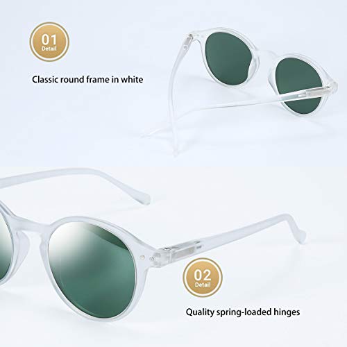 ZENOTTIC Gafas de sol Polarizadas Redondo Retrospectivo Clásico Retrospectivo Lentes de sol Marco UV400 Para hombres y mujeres (CRISTAL MATE + VERDE)