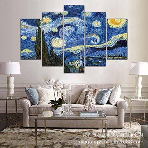 ZhenFa Obras de Van Gogh Estrella Flor de Albaricoque Cinco-Link Collage 5 Frameless combinación Colgante Pintura (Lata, Pegamento de Doble Cara, Tales como Fijo o Imagen tensa suspensión de Marco)