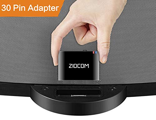 ZIOCOM [actualizado] Receptor Adaptador Bluetooth de 30 Pines para iPhone, iPod Bose SoundDock y Otros Altavoces de Base de 30 Pines con Cable Auxiliar de 3,5 mm (no para automóvil), Negro