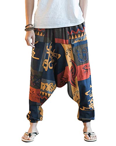 ZIXINGA Unisex Harén Aladdin Hippy Pantalones Baggy Hippie Boho Yoga Wideleg Pantalones para Hombres