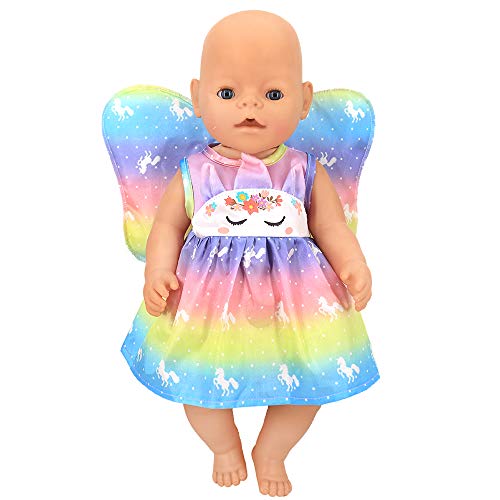 ZWOOS Ropa de Muñecas para New Born Baby Doll, Traje de Hada Unicornio con Alas para 18 " Muñecas (40-45 cm)