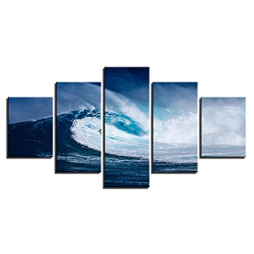 ZYQXI 5 Piezas Cuadro Lienzo Impresiones en Lienzo HD Carteles Decoración para el hogar Sala de Estar Arte de la Pared Imágenes 5 Piezas Azul Mar Olas Surf Paisaje Marino Pinturas sin Marco