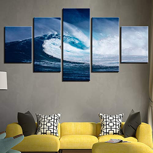 ZYQXI 5 Piezas Cuadro Lienzo Impresiones en Lienzo HD Carteles Decoración para el hogar Sala de Estar Arte de la Pared Imágenes 5 Piezas Azul Mar Olas Surf Paisaje Marino Pinturas sin Marco