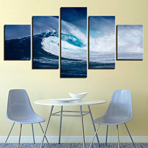 ZYQXI 5 Piezas Cuadro Lienzo Impresiones en Lienzo HD Carteles Decoración para el hogar Sala de Estar Arte de la Pared Imágenes 5 Piezas Azul Mar Olas Surf Paisaje Marino Pinturas sin Marco