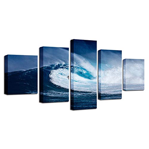 ZYQXI 5 Piezas Cuadro Lienzo Impresiones en Lienzo HD Carteles Decoración para el hogar Sala de Estar Arte de la Pared Imágenes 5 Piezas Azul Mar Olas Surf Paisaje Marino Pinturas sin Marco