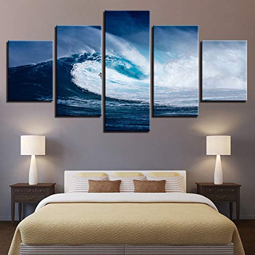 ZYQXI 5 Piezas Cuadro Lienzo Impresiones en Lienzo HD Carteles Decoración para el hogar Sala de Estar Arte de la Pared Imágenes 5 Piezas Azul Mar Olas Surf Paisaje Marino Pinturas sin Marco