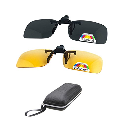 ZYZH 2 pares de gafas de sol HD polarizadas + visión nocturna Gafas Clip para hombres miopes Mujeres UV400 reduce reflejos de reflejos ideales para conducir Caza de tiro - amarillo + gris