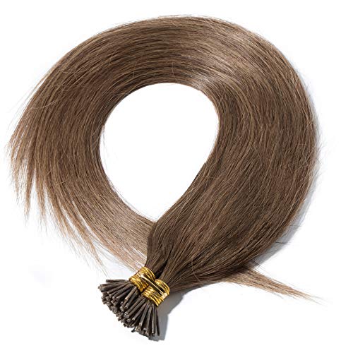 0.5g*100 hebras Extensiones queratina I tip Pre Bonded Cabello Natural Micro Ring Indetectable Liso Largo Se Ve Natural- 45cm, 50g, 06 Marrón Claro