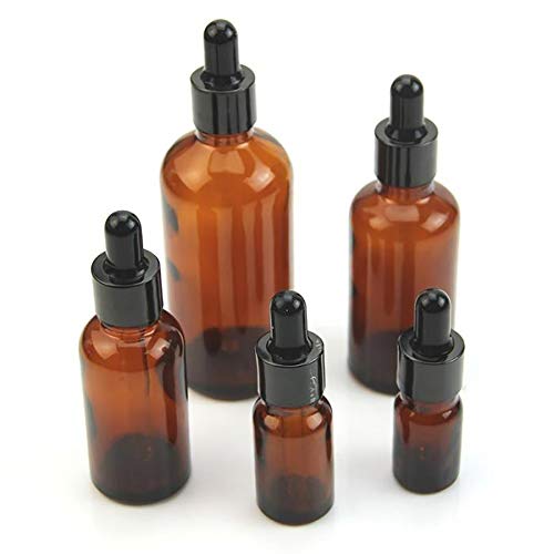 10 botellas de cristal ámbar de 5 a 100 ml con cuentagotas de cristal para aceites esenciales, botellas de cristal para aromaterapia, botella de pipeta líquida rellenable, 100ml