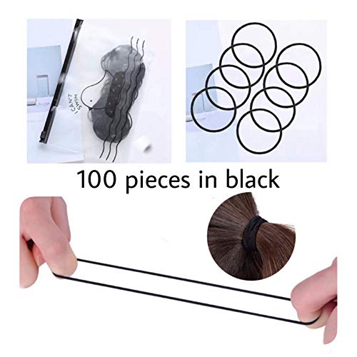 100 Piezas Gomas de Pelo Banda Elástica de Pelo, de Algodón Cinta Elástica de Pelo para Pelo Grueso, Pesado y Rizado,Negro