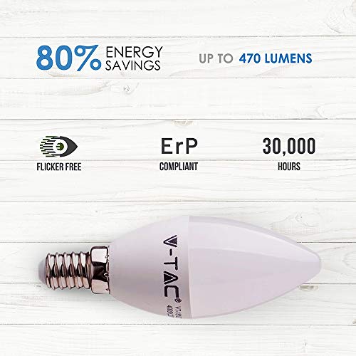 10er SET V-TAC E14 LED del bulbo de la lámpara de velas-form 2700 K blanco cálido 200° ángulo de haz de, blanco, E14, 4.00|wattsW, 230.00|voltsV