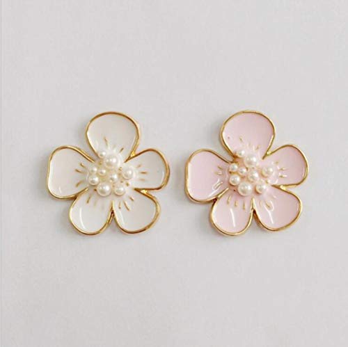 10PCS 3CM Rosa Flor Blanca Perla Botones de diamantes de imitación Aleación de oro Botón de adorno de espalda plana Accesorios de decoración Artesanía de bricolaje, rosa