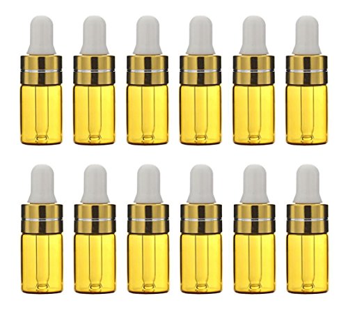 12PCS 3 ML Vidrio Aceite Esencial Botellas Cuentagotas Maquillaje Cosmético Frasco Contenedor Jarra con Eye Glassper Aromatherapy Muestra de Perfume Attar Frascos (Marrón)