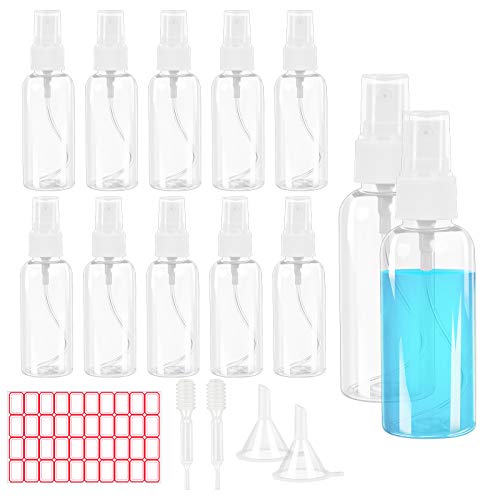 12PCS 60ml Bote Spray Pulverizador AirSMall Atomizador Spray Transparente con 2 Embudos, 2 Pipeta y 1 Etiqueta Set Botellas de Viaje Accesorios Transparente Plástico para Maquillaje，Cosmético，Citas