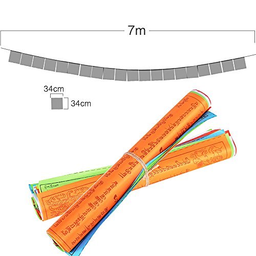 14metros 40hojas Banderas de Oración Banderines Tibetano Budista (34x34cm) para Suerte Felicidad Longevidad Prosperidad (7mx2cadenas)