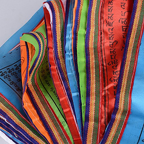 14metros 40hojas Banderas de Oración Banderines Tibetano Budista (34x34cm) para Suerte Felicidad Longevidad Prosperidad (7mx2cadenas)