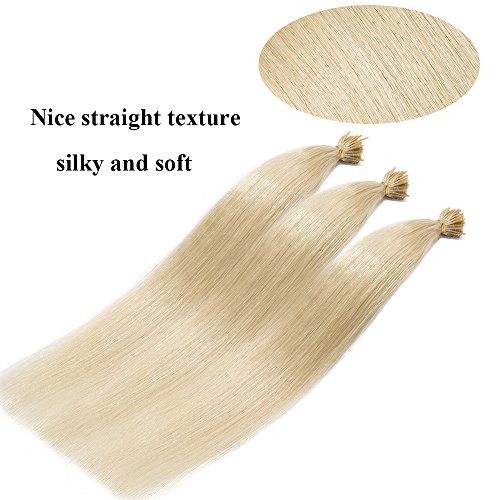 16"(40cm) Extensiones de Queratina Pelo Natural [0.5g*100 Mecha] #60 Rubio Platino Cabello Humano 100% Remy [Tipo I] Pre bonded Hair Extensions Invisible (50g)