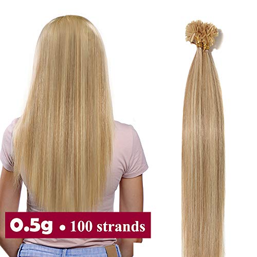 16"(40cm) Extensiones de Queratina Pelo Natural [0.5g*100 Mechas] #18/613 Ash Rubio/Blanqueador Rubio Cabello Humano 100% Remy Invisible sin Clip Pre Bonded Nail U Tip Hair Extensions (50g)