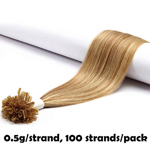 16"(40cm) Extensiones de Queratina Pelo Natural [0.5g*100 Mechas] #18/613 Ash Rubio/Blanqueador Rubio Cabello Humano 100% Remy Invisible sin Clip Pre Bonded Nail U Tip Hair Extensions (50g)