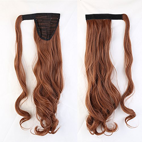 17"(43cm) Coleta Postiza de Pelo Sintético Rizado con Clips Extensiones de Cabello Invisible y Natural Ponytail Hair Extension (90g,Castaño Caoba Claro)