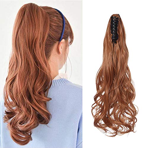 18"(45cm) SEGO Coleta Postiza Rizada con Pinza Pelo Sintético Se Ve Natural [Castaño Caoba Claro] Extensiones de Cabello Clip Cola Larga Ponytail (140g)