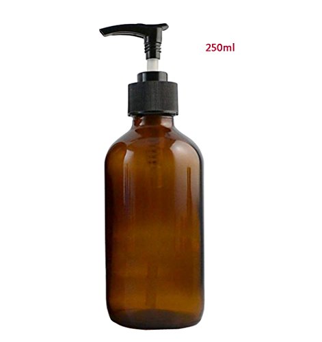 1pcs Brown Bomba (con vidrio botellas negro plástico bomba alto recargable baño ducha champú contenedor de almacenaje dispensador de jabón cosmética organizador elefante, marrón, 250ml/8.7oz