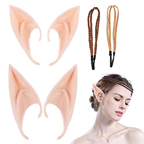 2 Pares de Orejas de Duende de Látex con 2 Cintas para El Pelo, Orejas de Duende, Suaves y Cómodas, No Fáciles de Caer, para Disfraces de Carnaval de Fiesta de Carnaval de Cosplay de Halloween