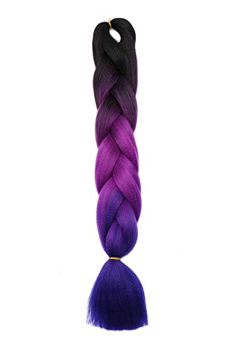 24"(60cm) SEGO 5PCS Extensiones de Pelo Sintético para Trenzas Africanas [Negro & Violeta Violín & Azul Oscuro] Cabello Se Ve Natural sin Clip Crochet Braiding Twist Hair Extensions (500g)