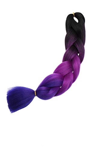 24"(60cm) SEGO 5PCS Extensiones de Pelo Sintético para Trenzas Africanas [Negro & Violeta Violín & Azul Oscuro] Cabello Se Ve Natural sin Clip Crochet Braiding Twist Hair Extensions (500g)