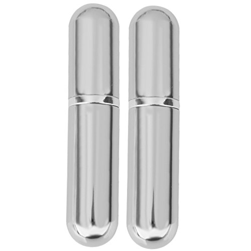 2pcs Botella Atomizador Pulverizador de Bomba Frasco Portátil de Vidrio para Perfume Viaje -Plateado Brillante