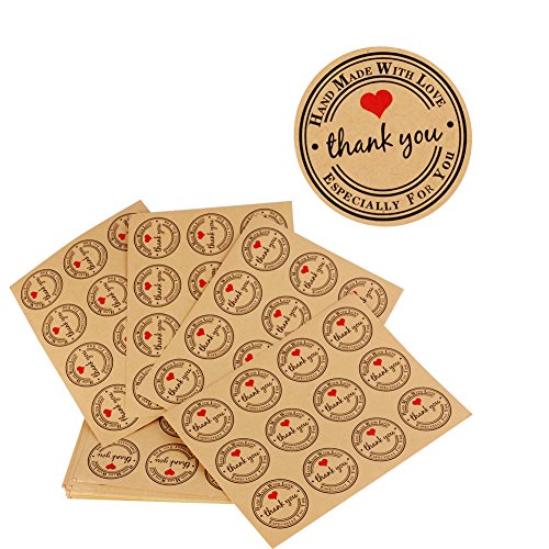 300pcs (3.8 * 3.8cm) Etiqueta Adhesiva Pegatina Kraft Sello Scrapbooking Gracias con Thank You Corazón para Bolsa Papel Jabón Regalo Recuerdo para Invitados Boda Aniversario Fiesta de Cumpleaños