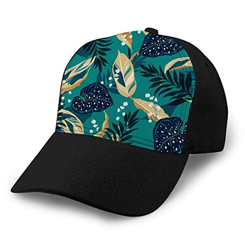 3029 Sombreros de béisbol de Hip Hop de Color de Contraste Ajustable Hojas Tropicales diseño gráfico Palmas le Hojas Tropicales diseño gráfico Palmas Hipster Fitted Hat
