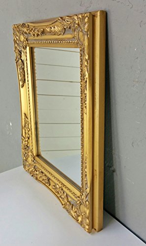 32x27x3cm espejo de pared rectangular, marcos antiguos de época hechos a mano de madera, oro, incl. Asamblea