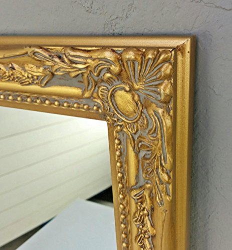 32x27x3cm espejo de pared rectangular, marcos antiguos de época hechos a mano de madera, oro, incl. Asamblea