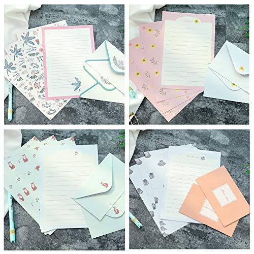 36 Piezas Papel para Escribir, Juego de Papel de Cartas con Sobre, Sobres de Papel de Escritura con Diseño Floral, 24 Hojas de Papel de Papelería + 12 Sobres, para Invitaciones, Cartas, Tarjetas