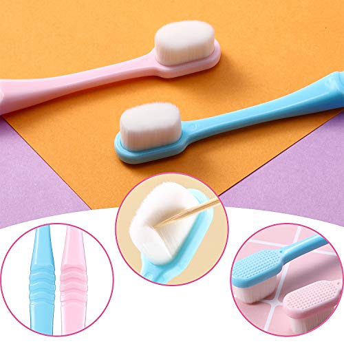 4 Cepillos de Dientes Suave Cepillo de Dientes de Micro Nano Cepillo de Dientes Manual de Cerdas Extra Suaves con 20,000 Cerdas Encías Frágiles Niños Adultos (Azul y Rosa Suave)