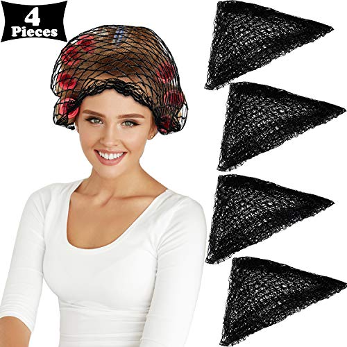 4 Piezas de Malla de Algodón Triangular para Rulos, Red de Cabello de Mujeres Malla de Cabello Red Triangular de Pelo para Dormir, Negro, 35 x 35 x 57 Pulgadas