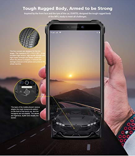 4G Teléfono Móvil Resistente 2020 OUKITEL WP5, Batería de 8000 mAh, Smartphone Impermeable IP6, 4 Luces de Flash LED, MTK6761 4GB + 32GB, 13MP + 2MP + 2MP, Android 9.0, Reconocimiento Facial Negro