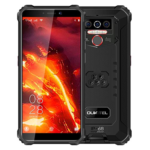 4G Teléfono Móvil Resistente OUKITEL WP5 Pro, Batería de 8000 mAh, Android 10 Smartphone Impermeable IP68, 4 Luces de Flash LED, Helio A25 4GB + 64GB, 13MP + 2MP + 2MP, Reconocimiento Facial Negro