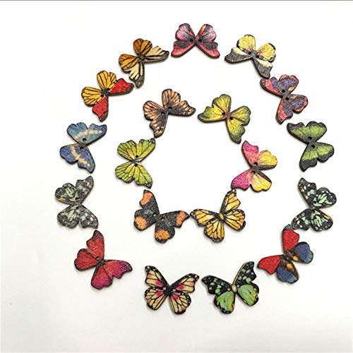 50PCS 28MM Butterfly 2Hole Niños cosiendo botones de madera para ropa Scrapbooking Crafts DIY Kid Apparel Supplies Botón de madera, Mix, 28MM