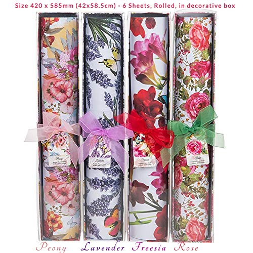 6 cajones grandes con revestimientos de flores con leve aroma en caja de regalo (420 x 585 mm).