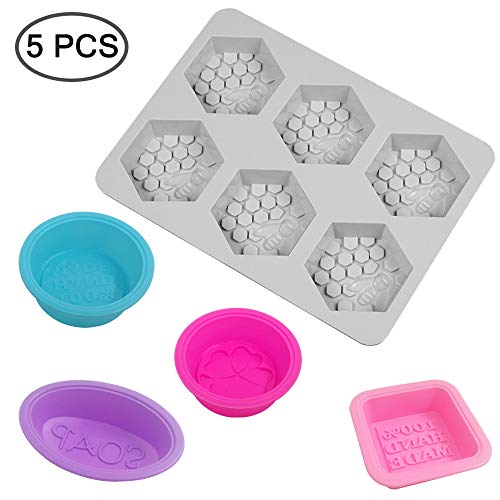 6 cavidades 3D abeja nido de abeja moldes de jabón y 4 moldes de silicona para jabón de cacerola SENHAI Cupcake Muffin Molde para hornear para manualidades caseras