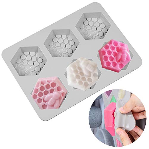 6 cavidades 3D abeja nido de abeja moldes de jabón y 4 moldes de silicona para jabón de cacerola SENHAI Cupcake Muffin Molde para hornear para manualidades caseras